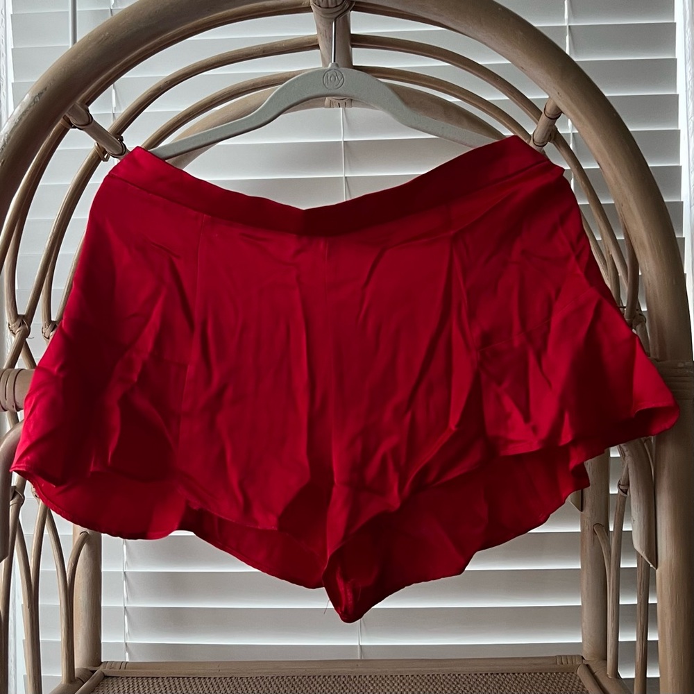 Backstage Satin Red Flutter Shorts